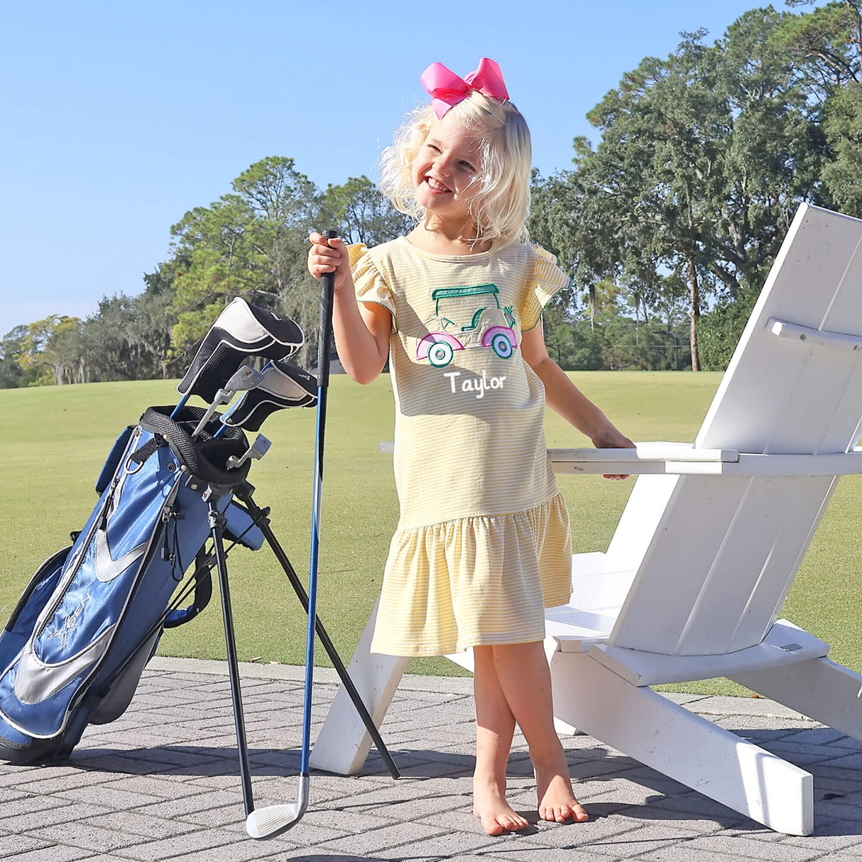 Golf Cart Yellow Stripe Lainey Dress