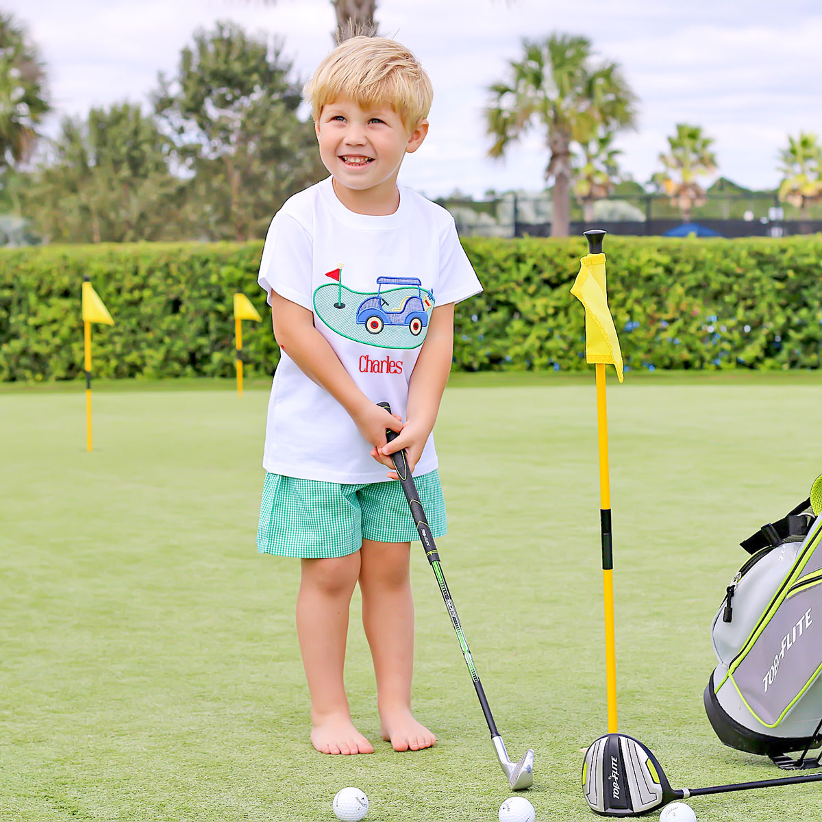 Golf Cart Green Gingham Shorts