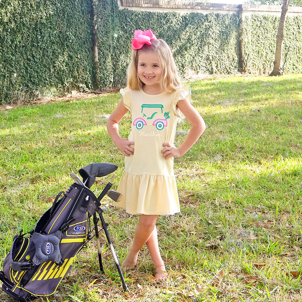 Golf Cart Yellow Stripe Lainey Dress