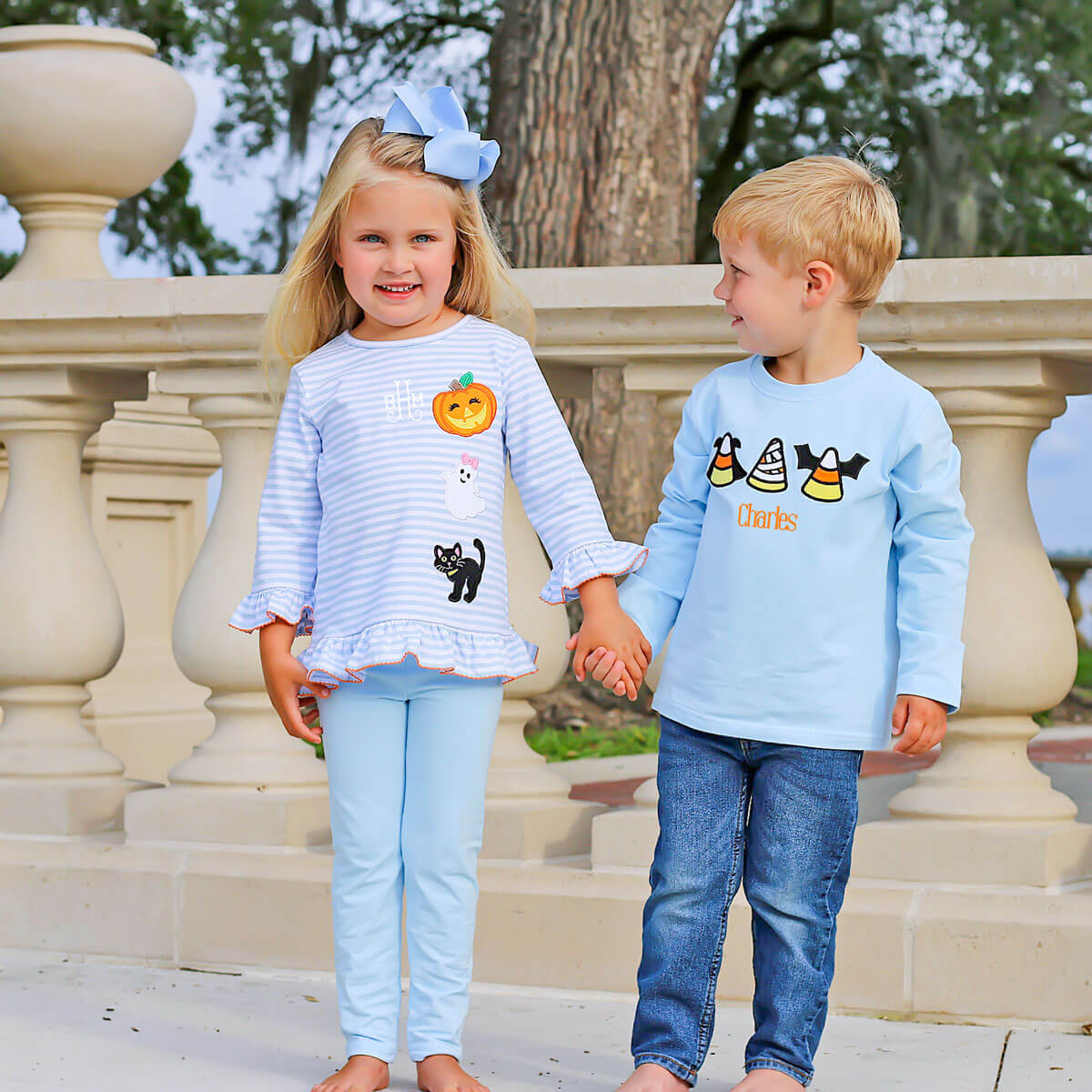 Spooky Candy Corn Light Blue Long Sleeve Shirt