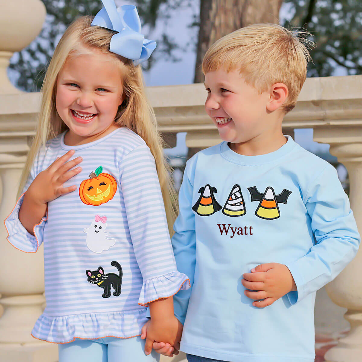 Spooky Candy Corn Light Blue Long Sleeve Shirt