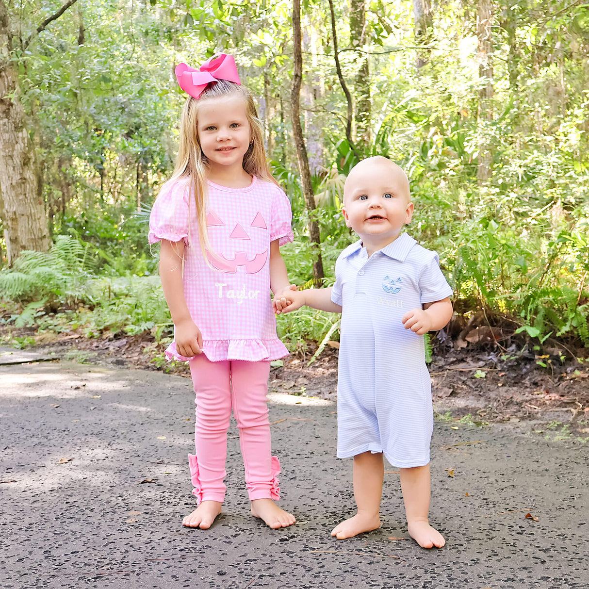 Jack O'Lantern Light Blue Stripe Polo Romper