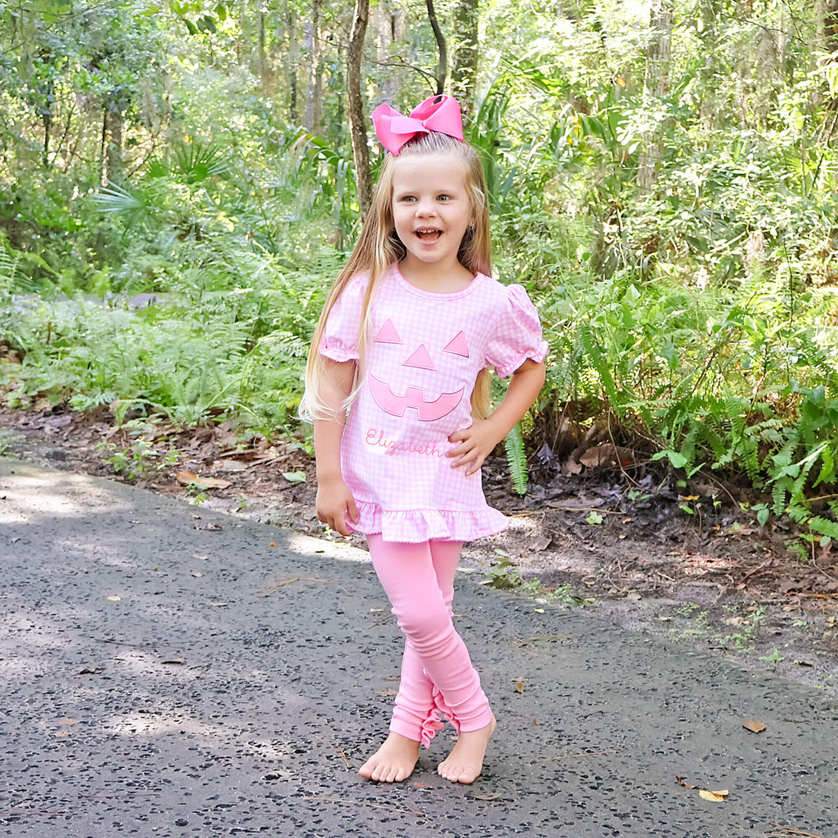 Jack O'Lantern Pink Gingham Milly Legging Set