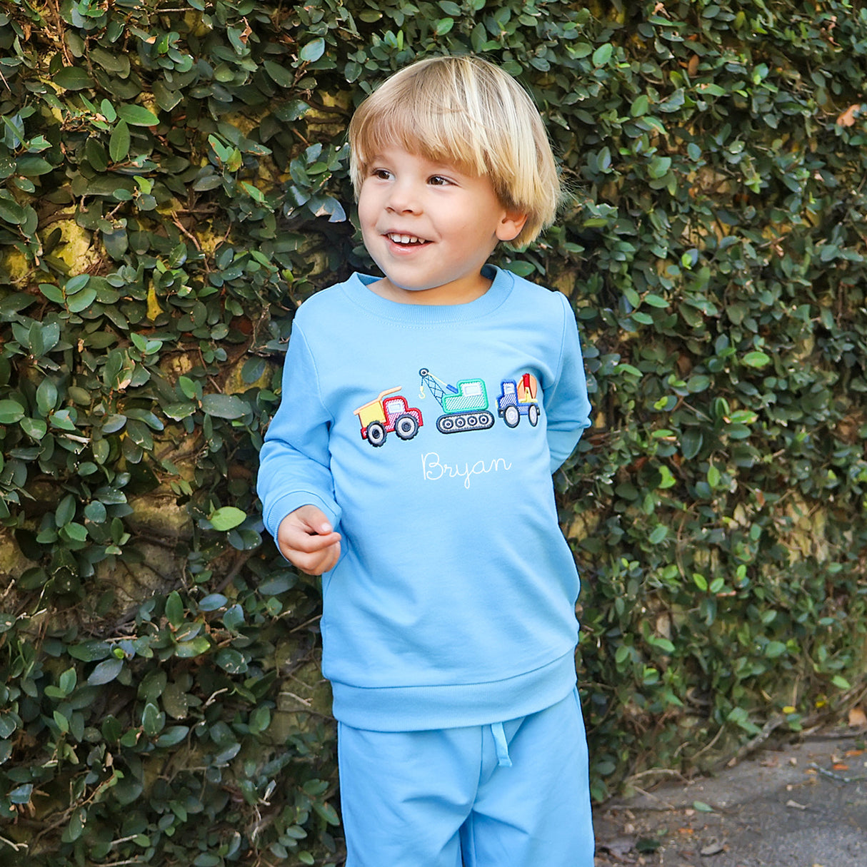Construction Truck Applique Blue Jogger Set