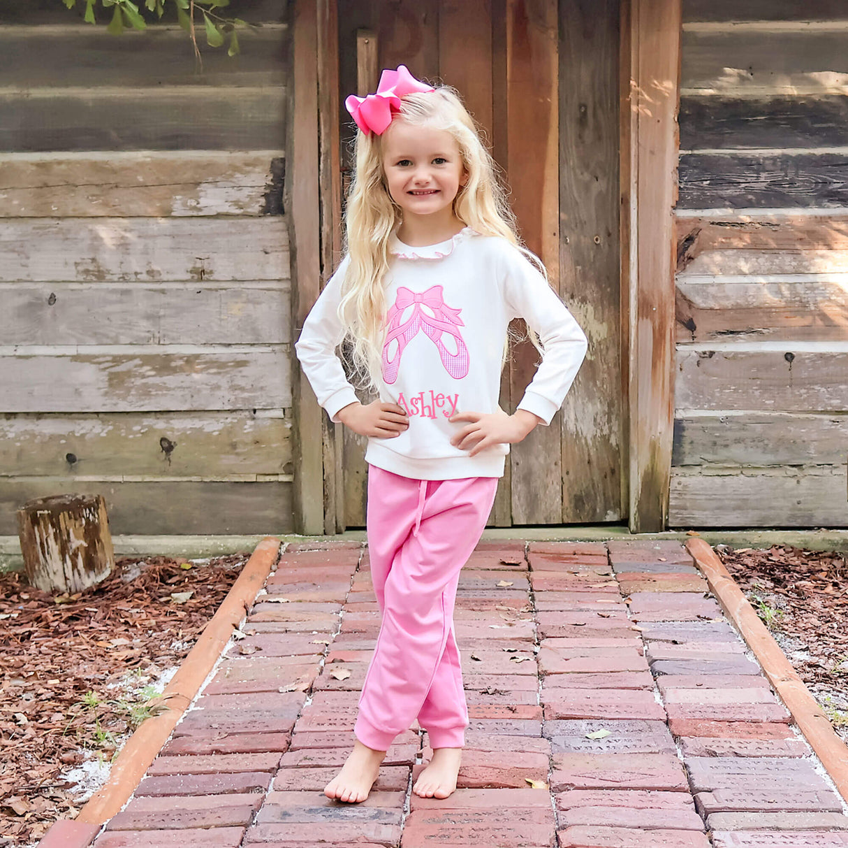 Ballet Applique Pink Ruffle Jogger Set