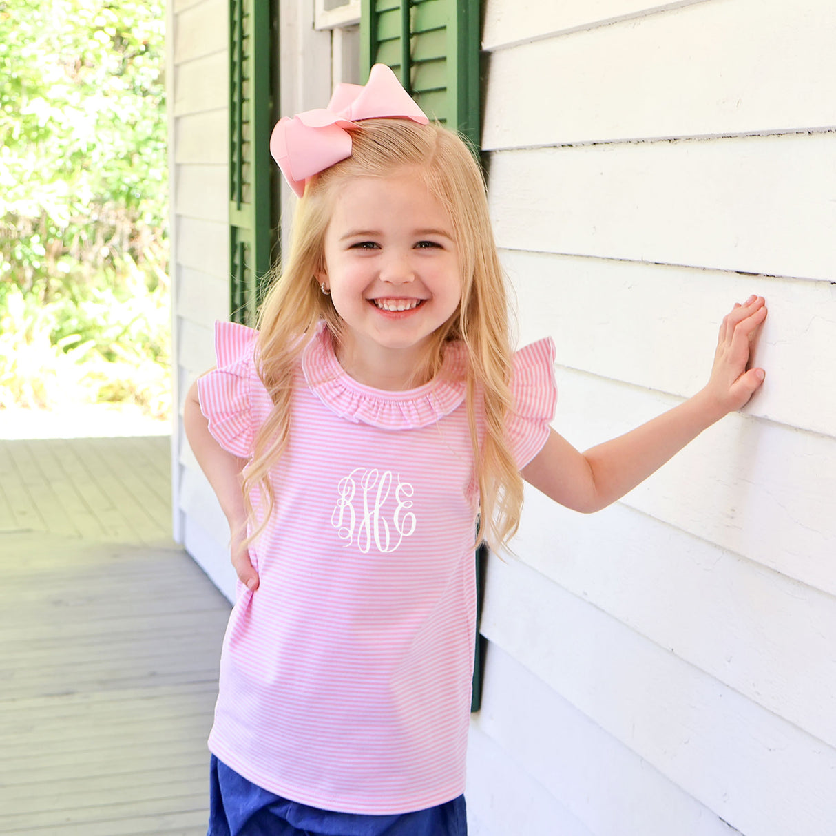 Pink Stripe Ruffle Top