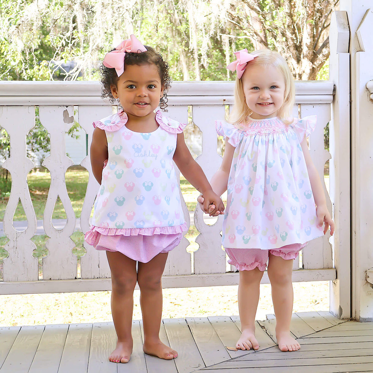 Pastel Mouse Ears Smocked Angel Sleeve Bloomer Set