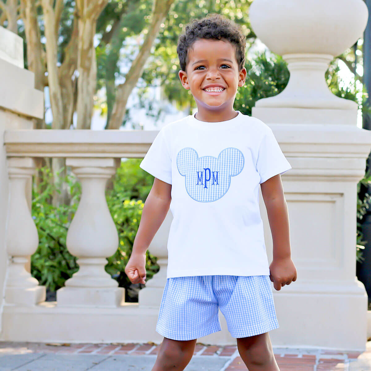 Light Blue Gingham Mouse Ears Short Set