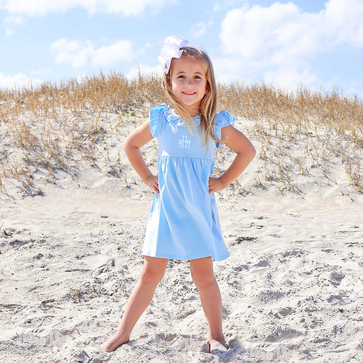 Colette Ruffle Collar Blue Knit Dress