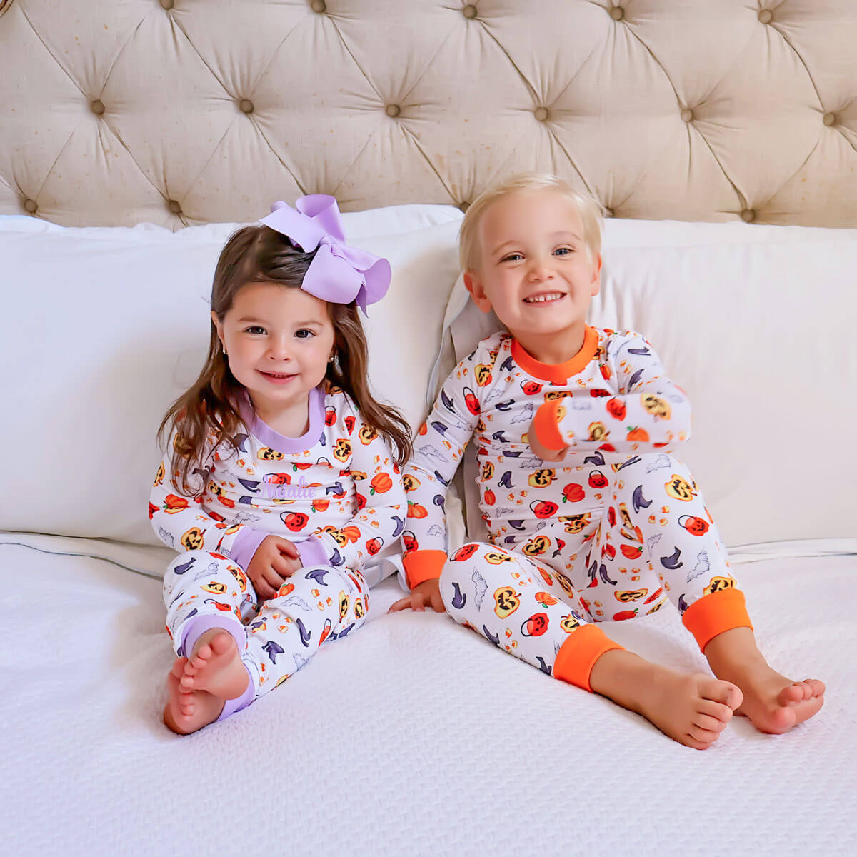 Halloween Print Pajamas Orange Trim