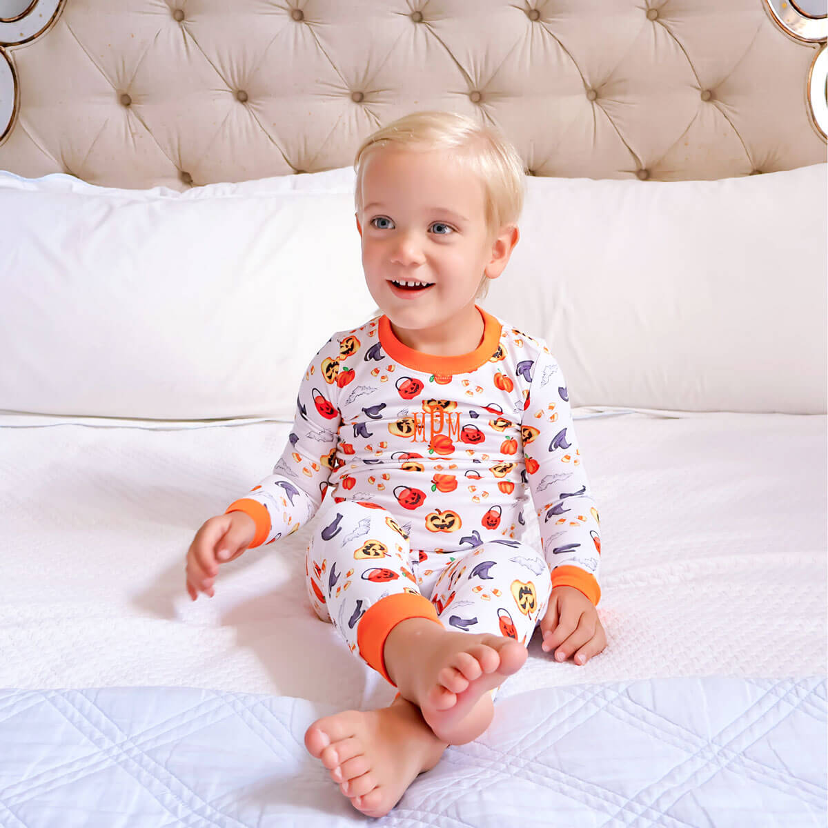 Halloween Print Pajamas Orange Trim