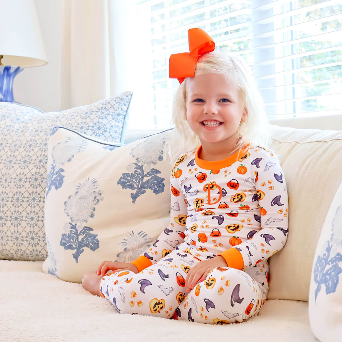 Halloween Print Pajamas Orange Trim