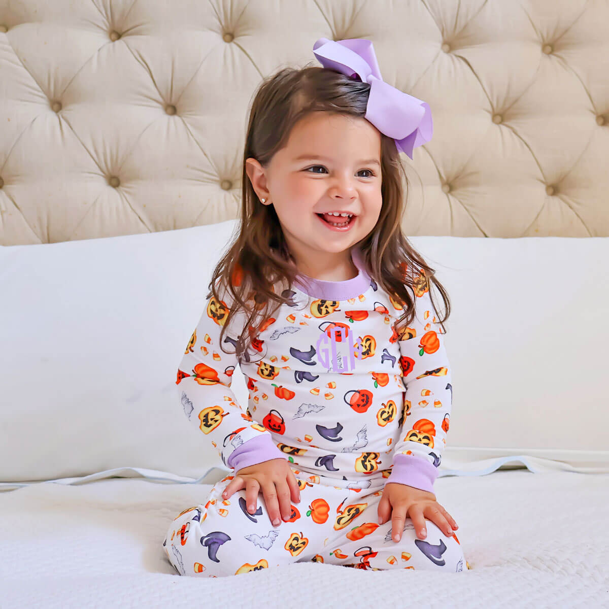 Halloween Print Pajamas Purple Trim