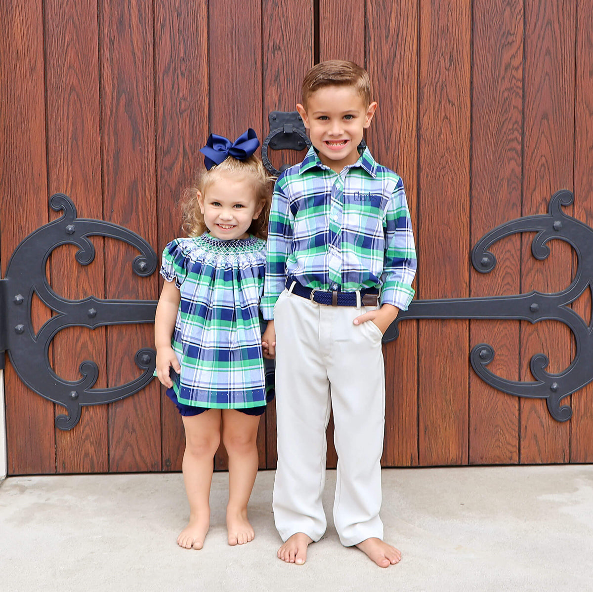 Evergreen Plaid Smocked Bishop Bloomer Set