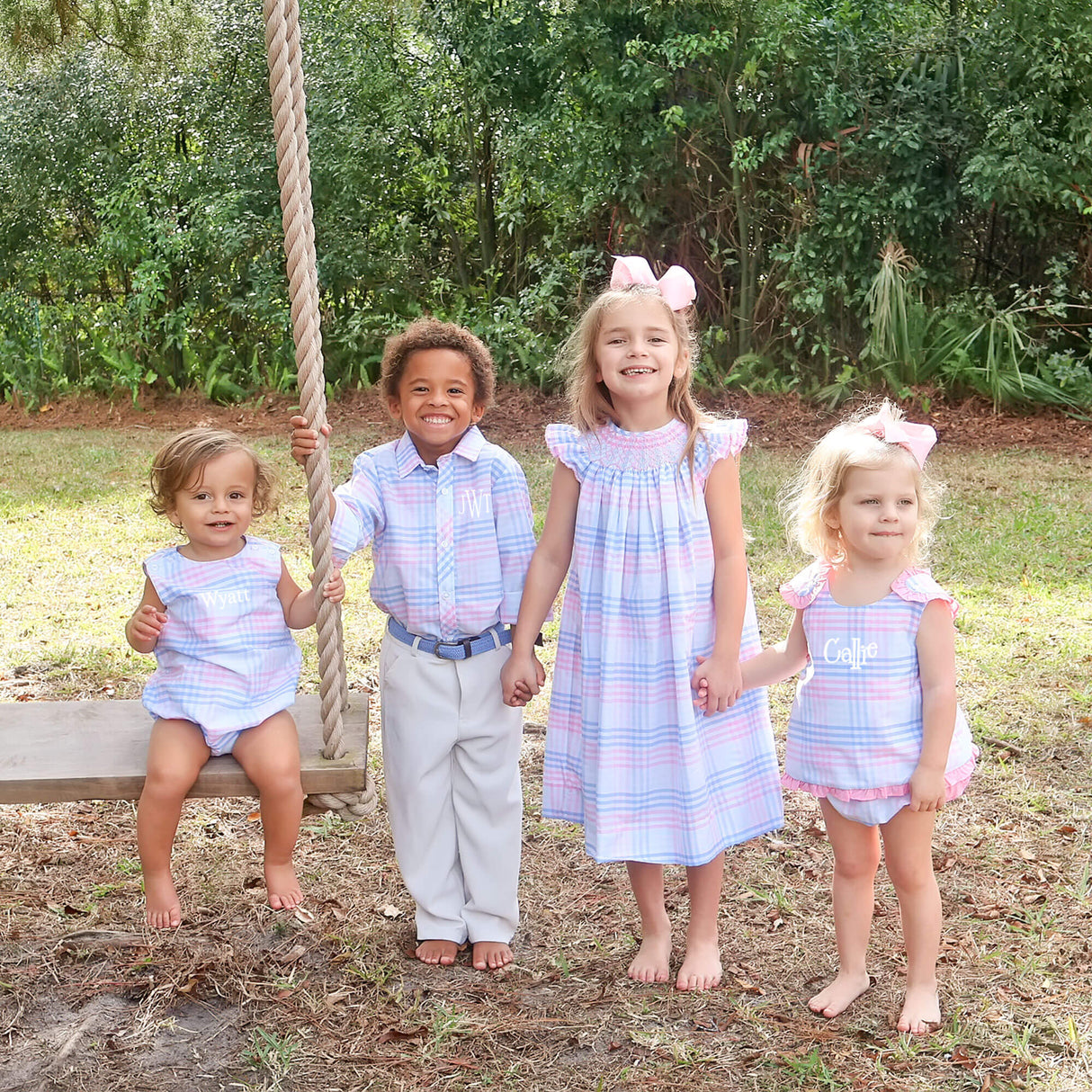 Pastel Plaid Smocked Angel Sleeve Dress