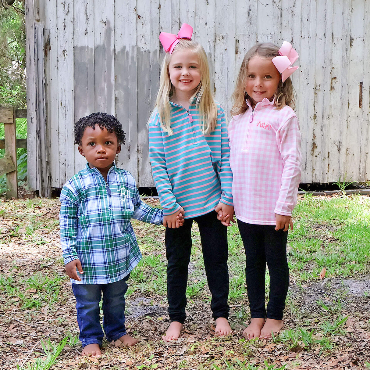 Pink Gingham French Terry Half Zip Pullover