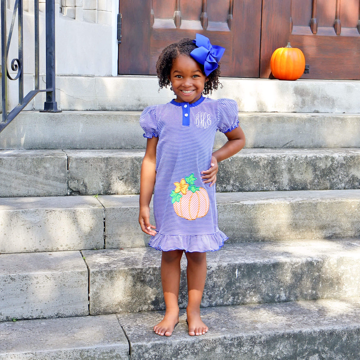 Pumpkin Royal Blue Stripe Jade Dress