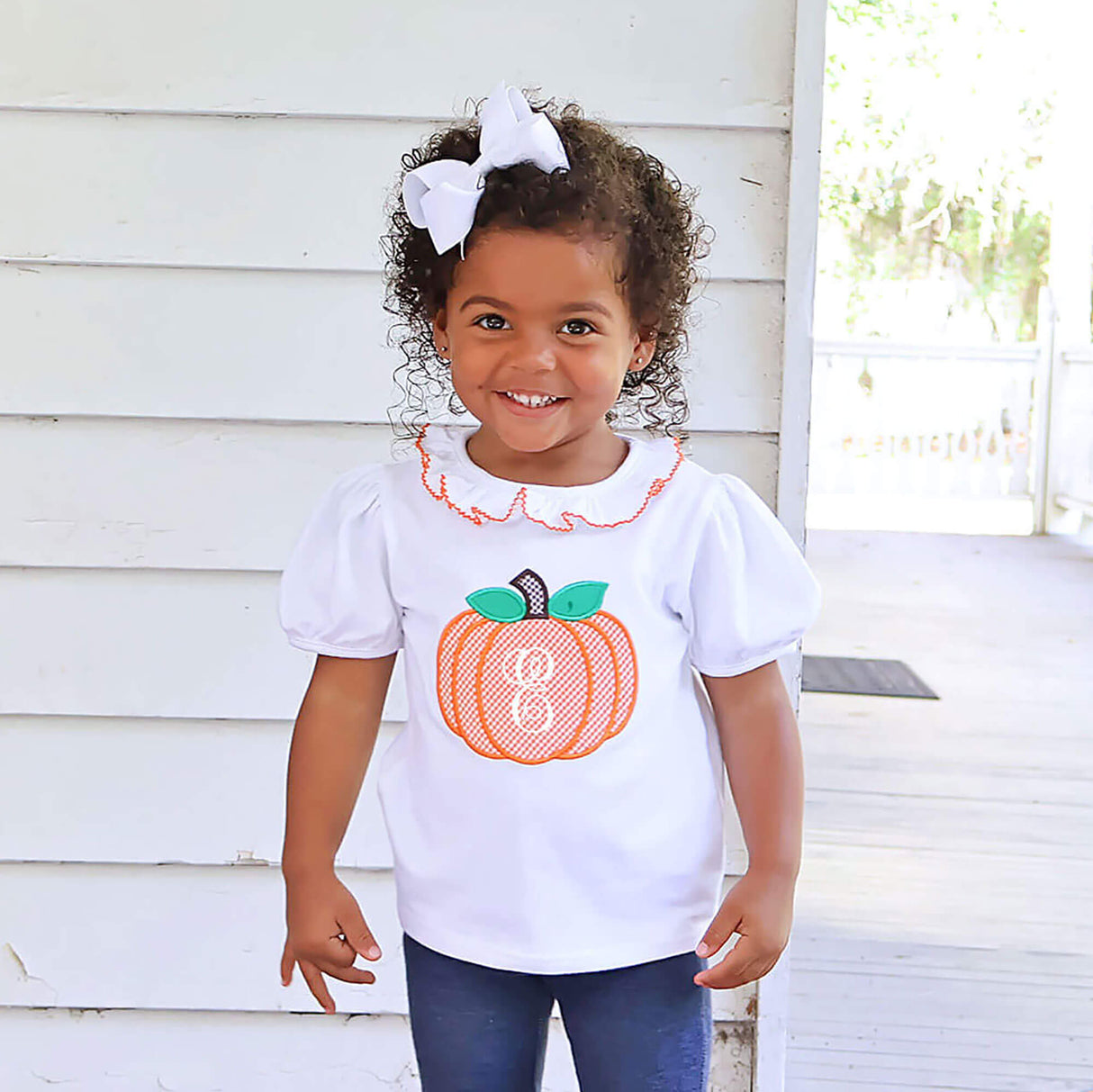 Pumpkin White Ruffle Top