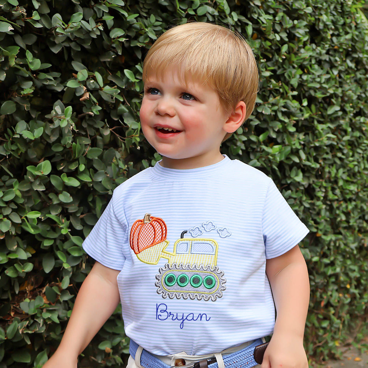 Tractor Harvest Light Blue Stripe Short Sleeve Shirt