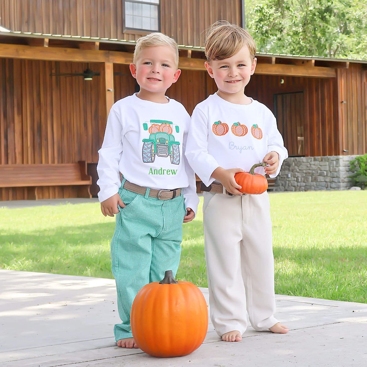 Cluster Pumpkin Tractor White Long Sleeve Shirt