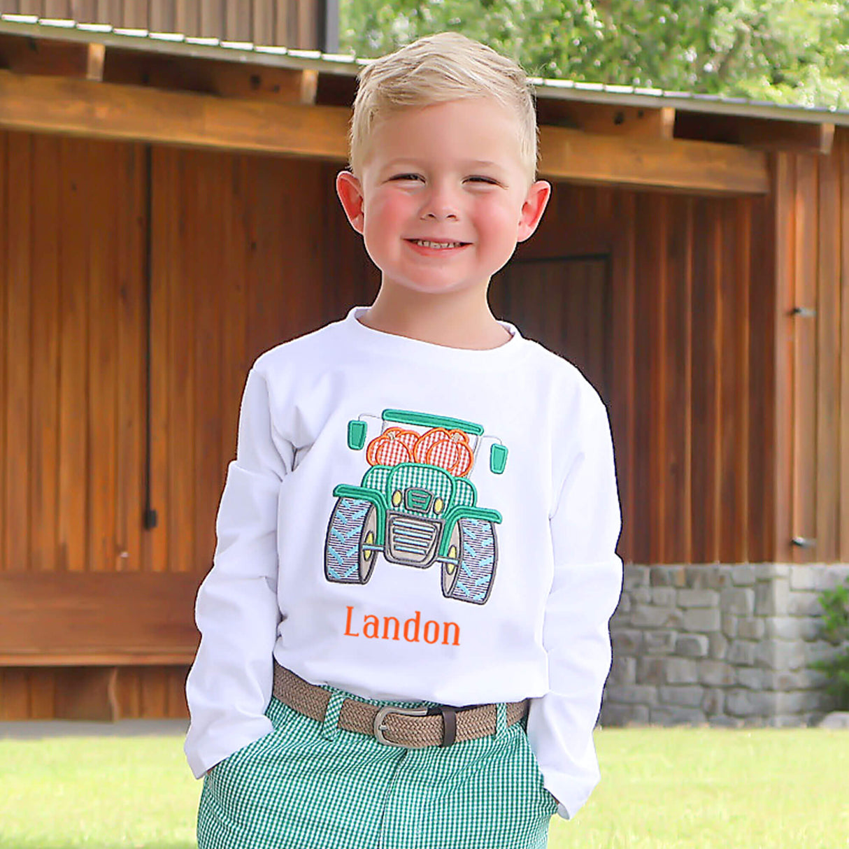 Cluster Pumpkin Tractor White Long Sleeve Shirt