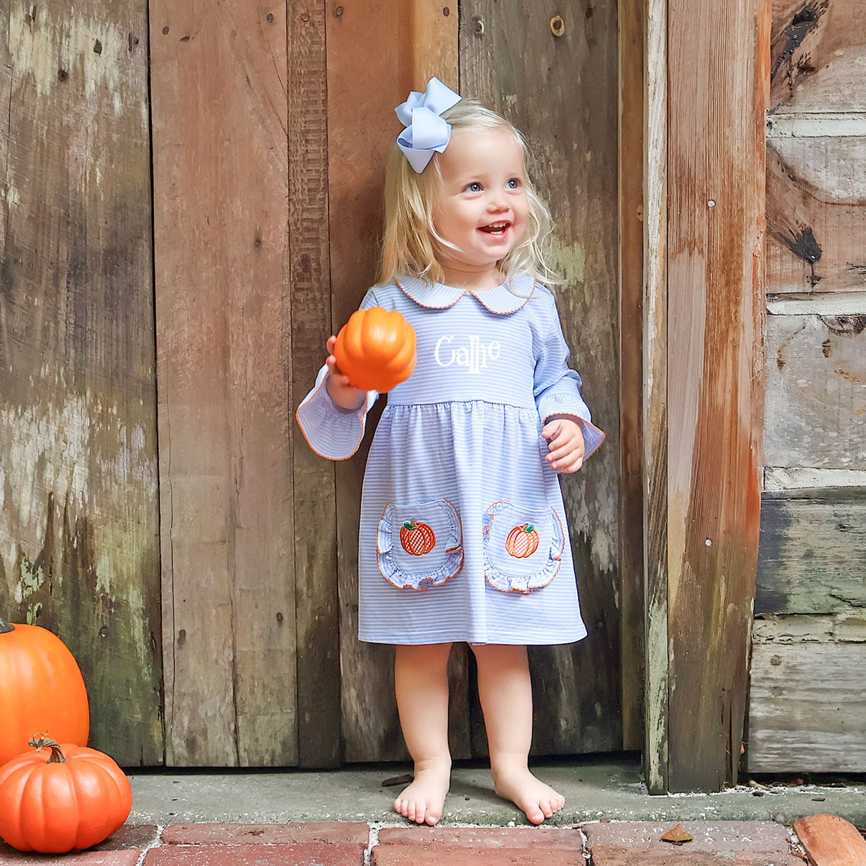 Pumpkin Light Blue Stripe Caroline Dress