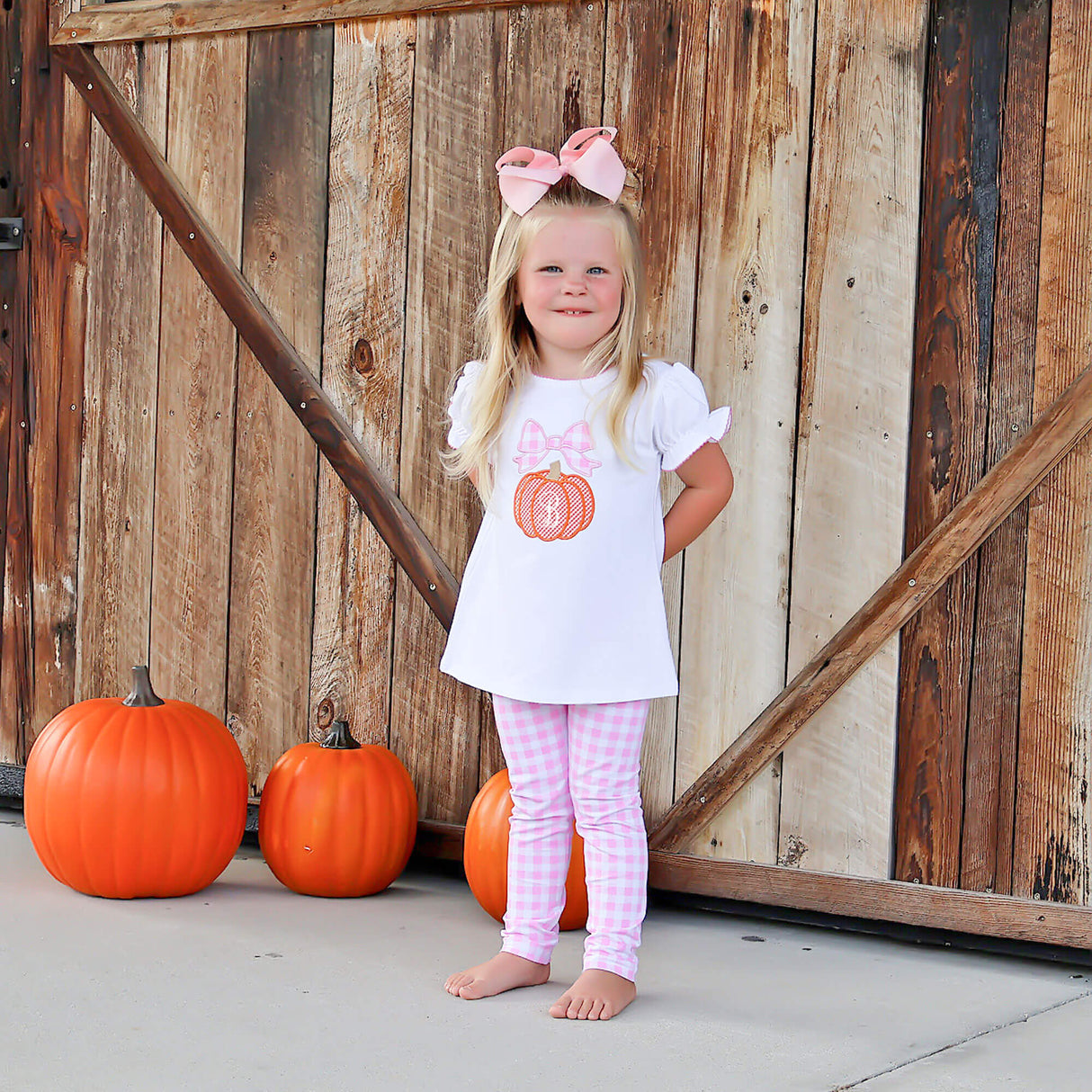 Pumpkin & Bow Pink Gingham Legging Set
