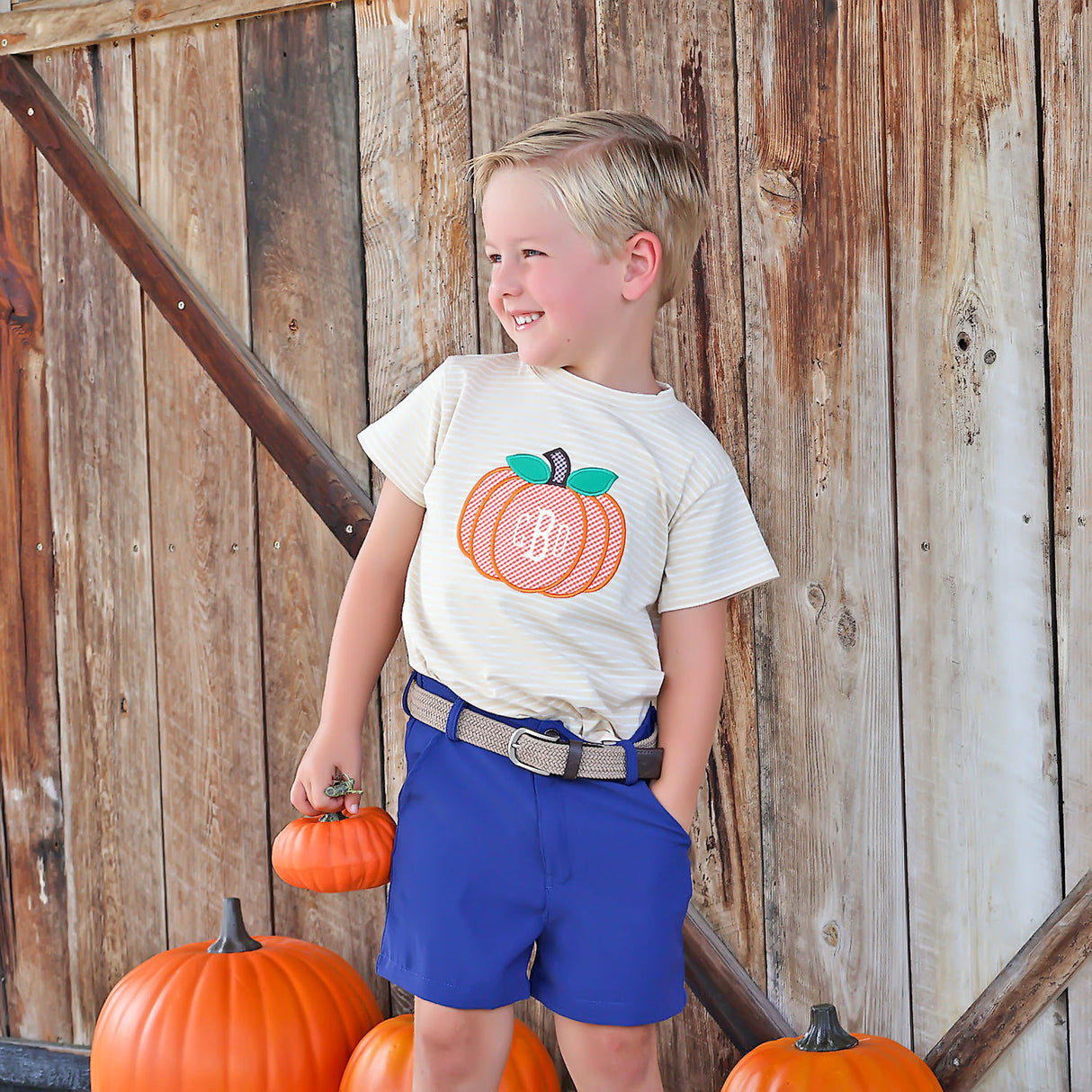 Sweet Pumpkin Tan Stripe Short Sleeve Shirt