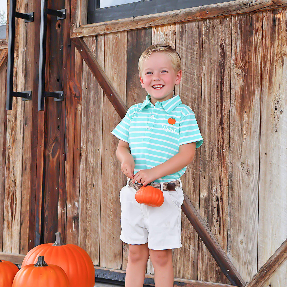Cute Harvest Turquoise Stripe Polo