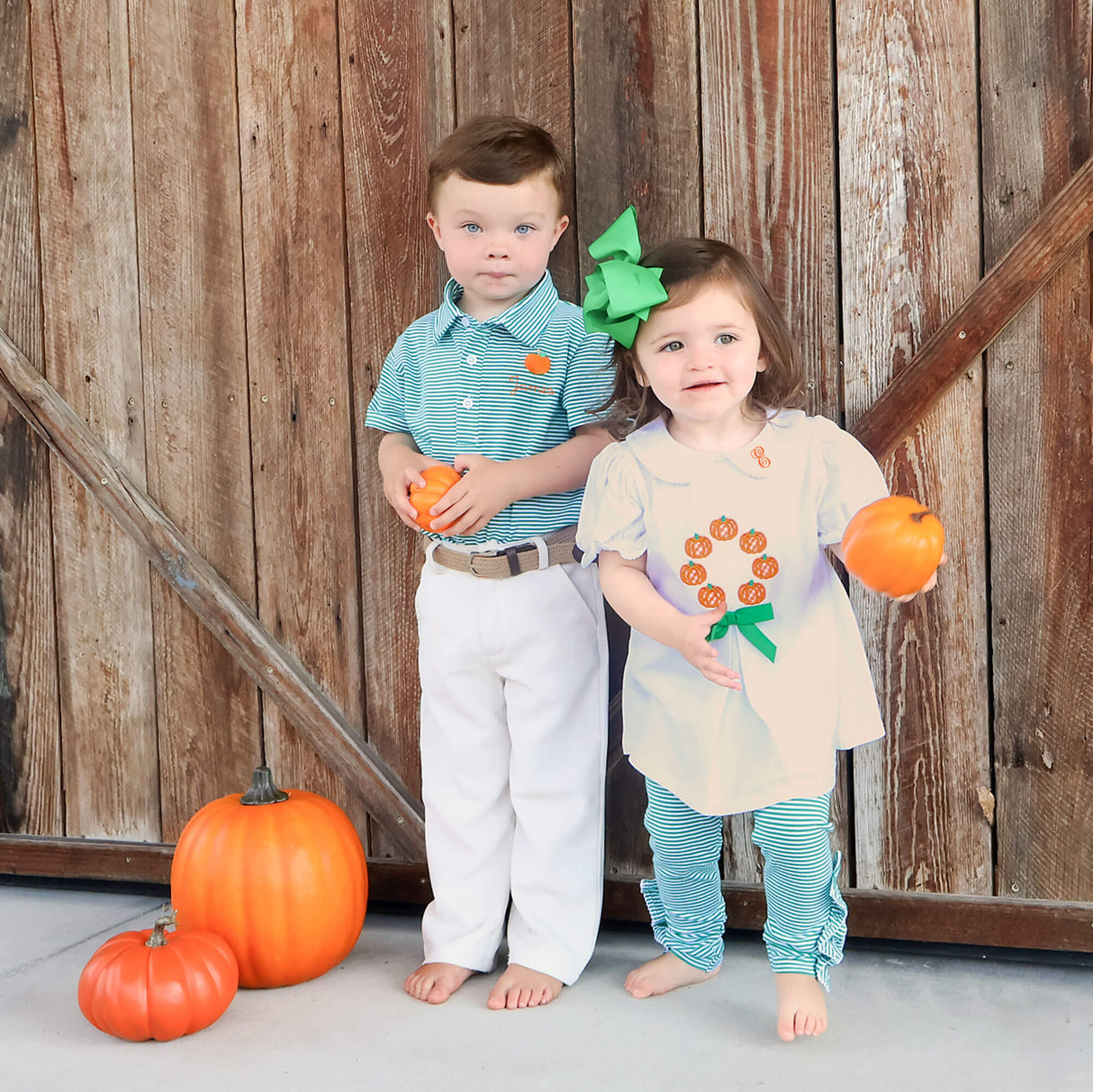 Pumpkin Wreath Green Stripe Claire Legging Set