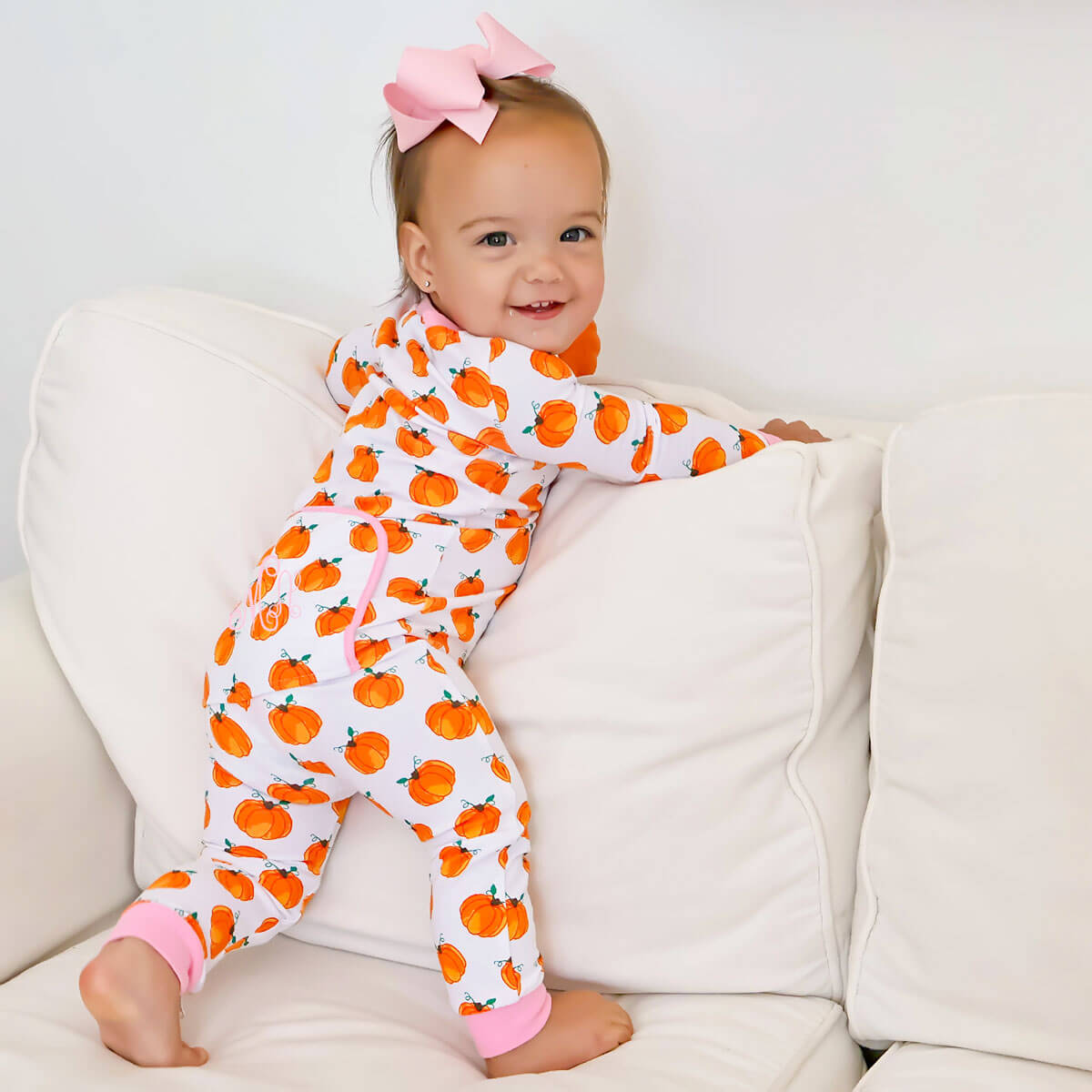 Bountiful Pumpkin Zip Sleeper Pink Trim