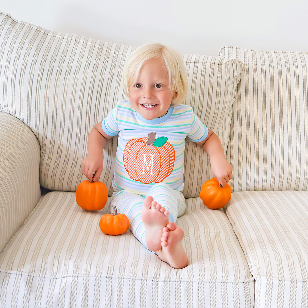 Pumpkin Pastel Blue Stripe Pajamas