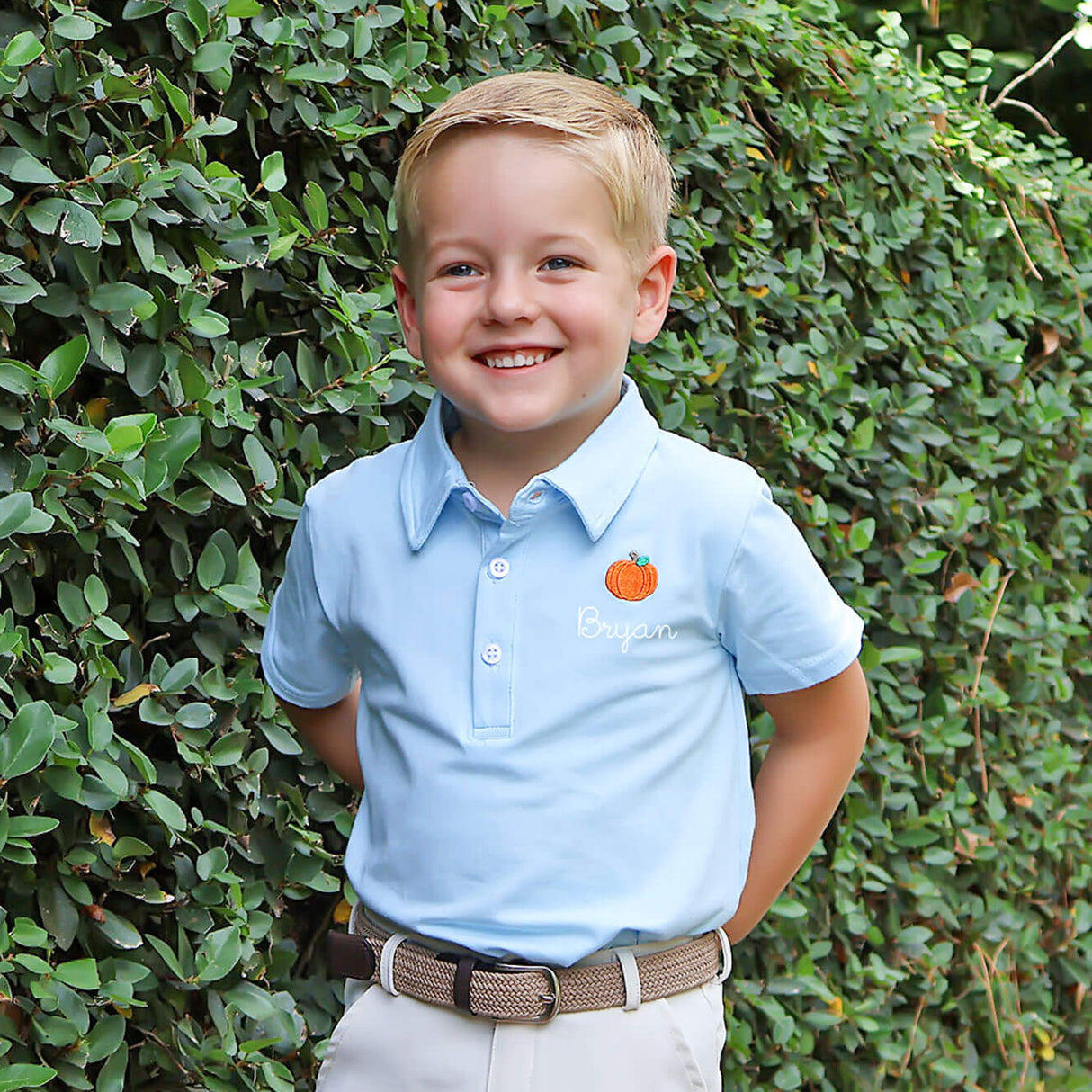Pumpkin Embroidered Light Blue Polo