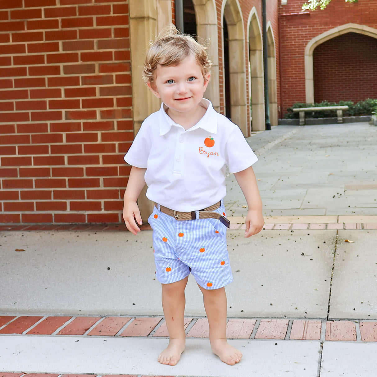 Pumpkin Schiffli Light Blue Gingham Standard Shorts