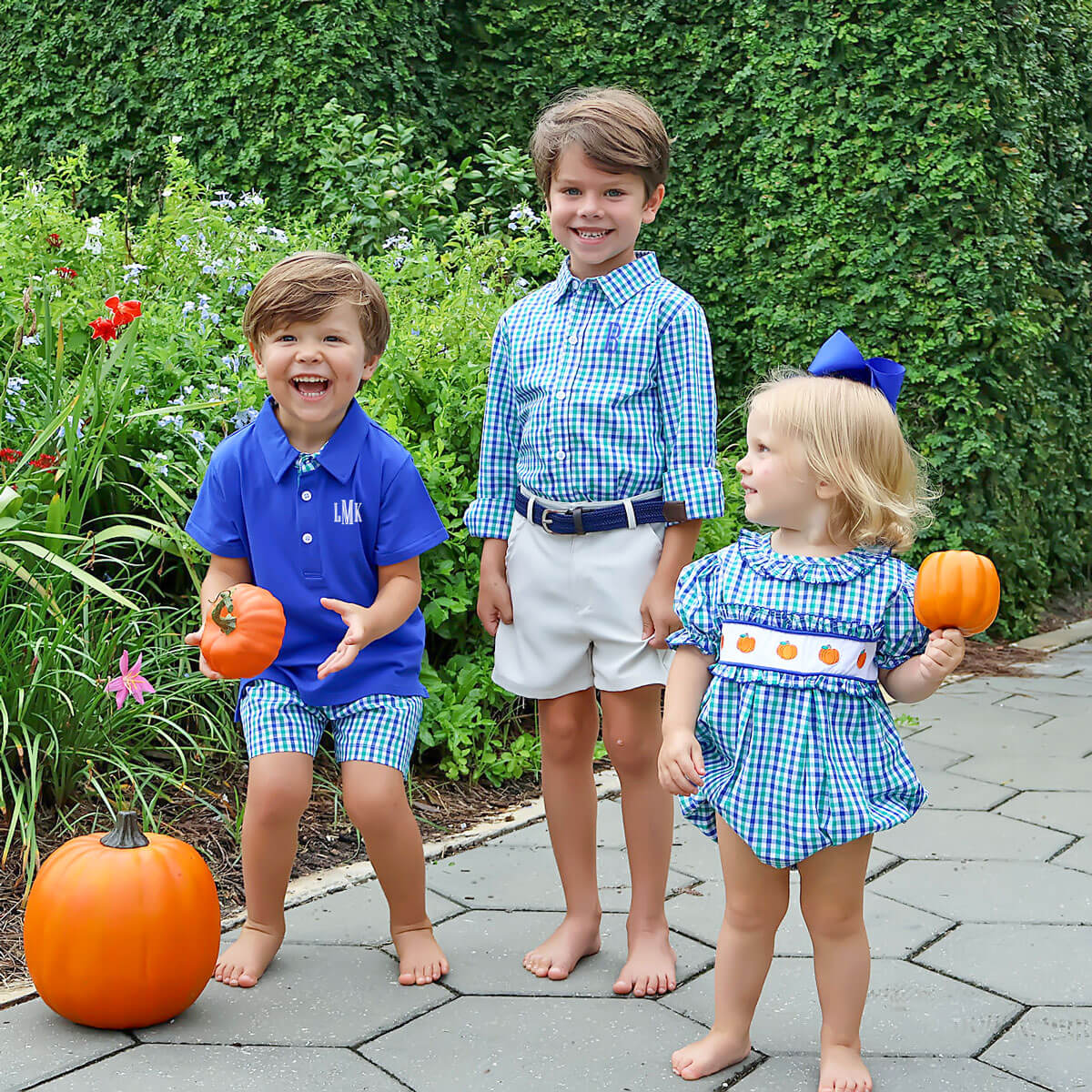 Hello Pumpkin Green Gingham Polo Short Set