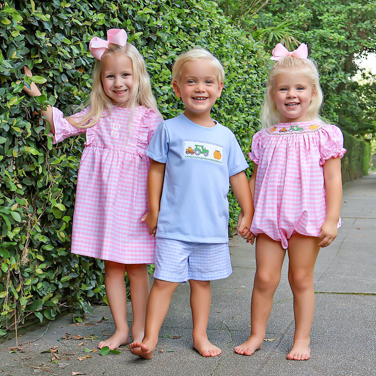 Pumpkin Hayride Pink Check Smocked Bubble
