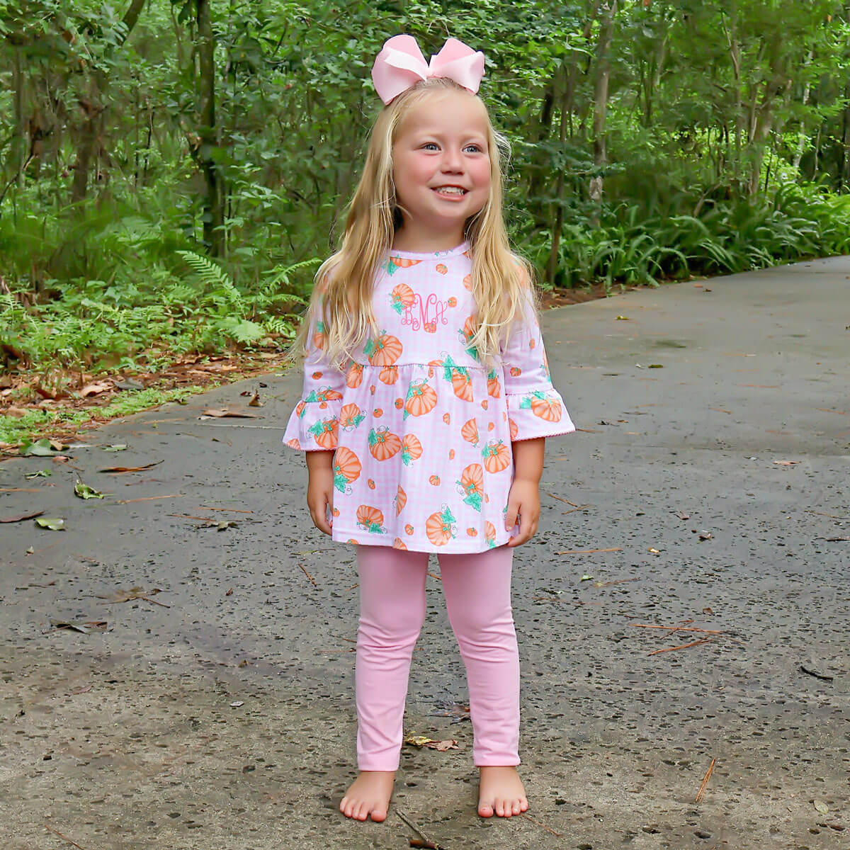 Pumpkin Print Pink Gingham Sophia Legging Set