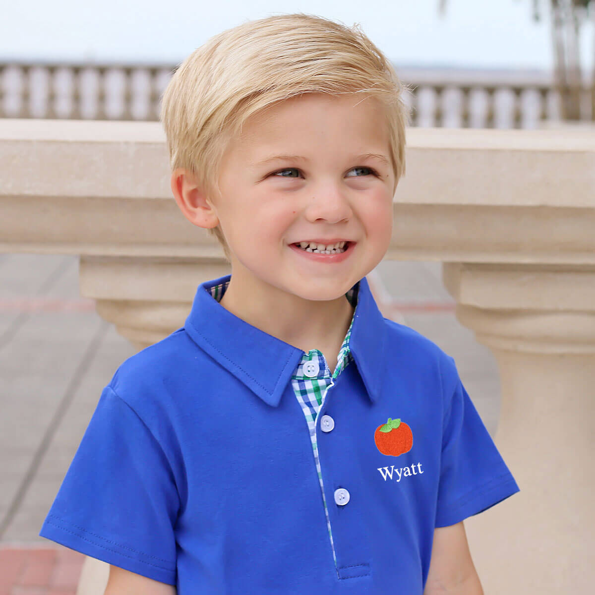 Hello Pumpkin Green Gingham Polo Short Set