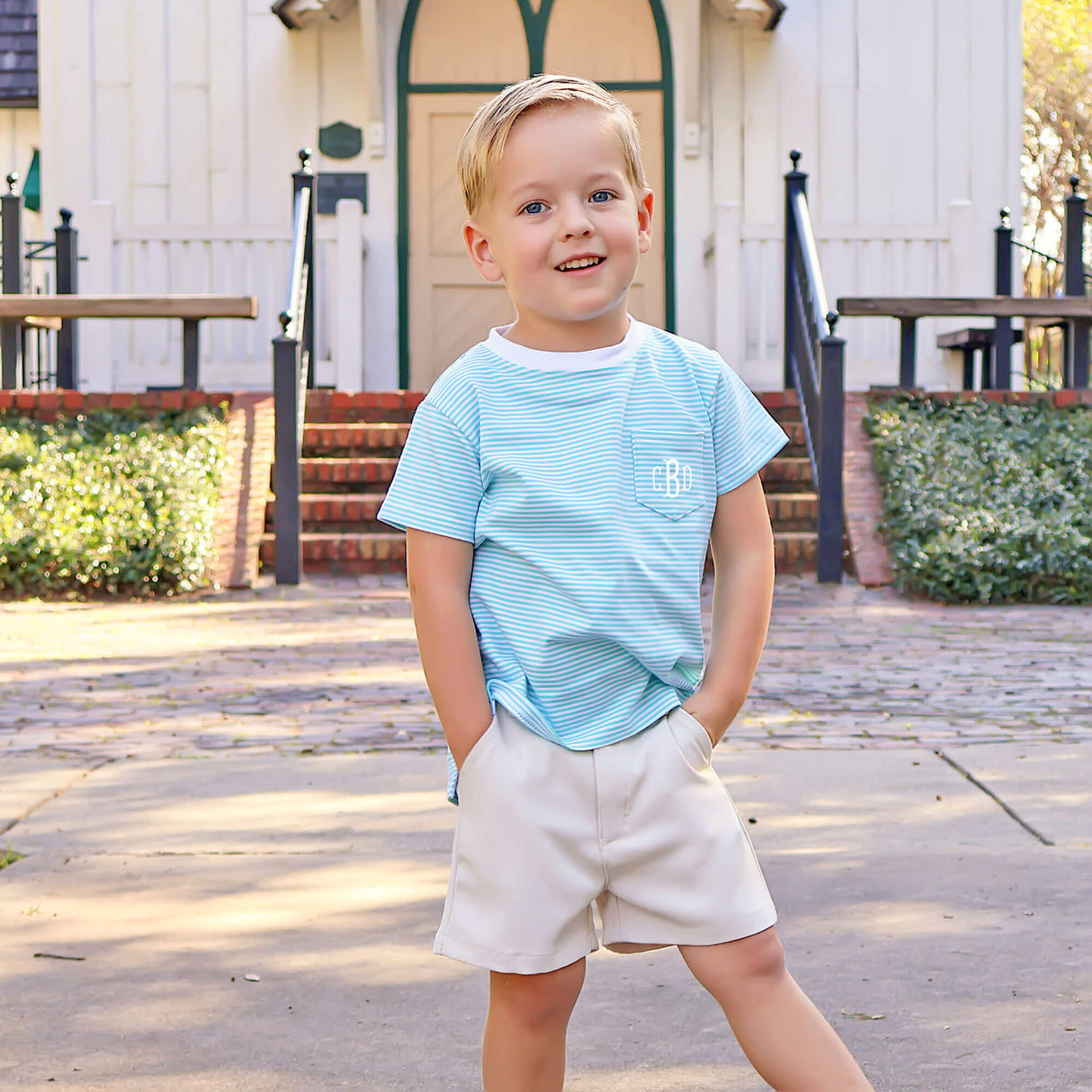 Turquoise Thin Stripe Short Sleeve Pocket Shirt