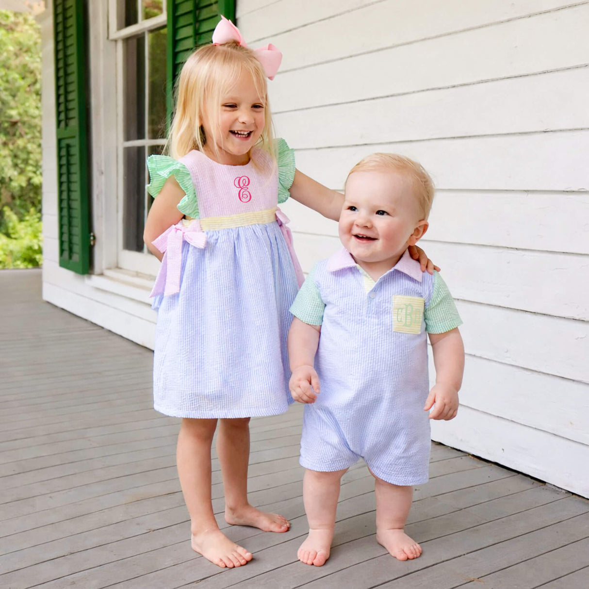 Multi Stripe Seersucker Polo Romper