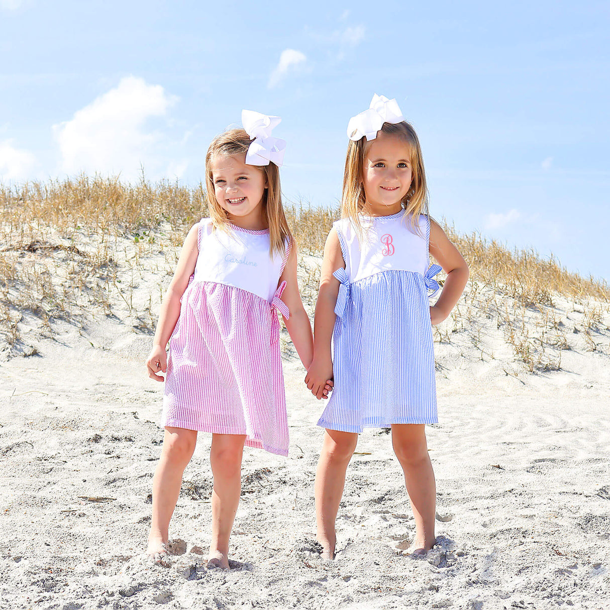 Light Blue Stripe Seersucker Side Tie Dress