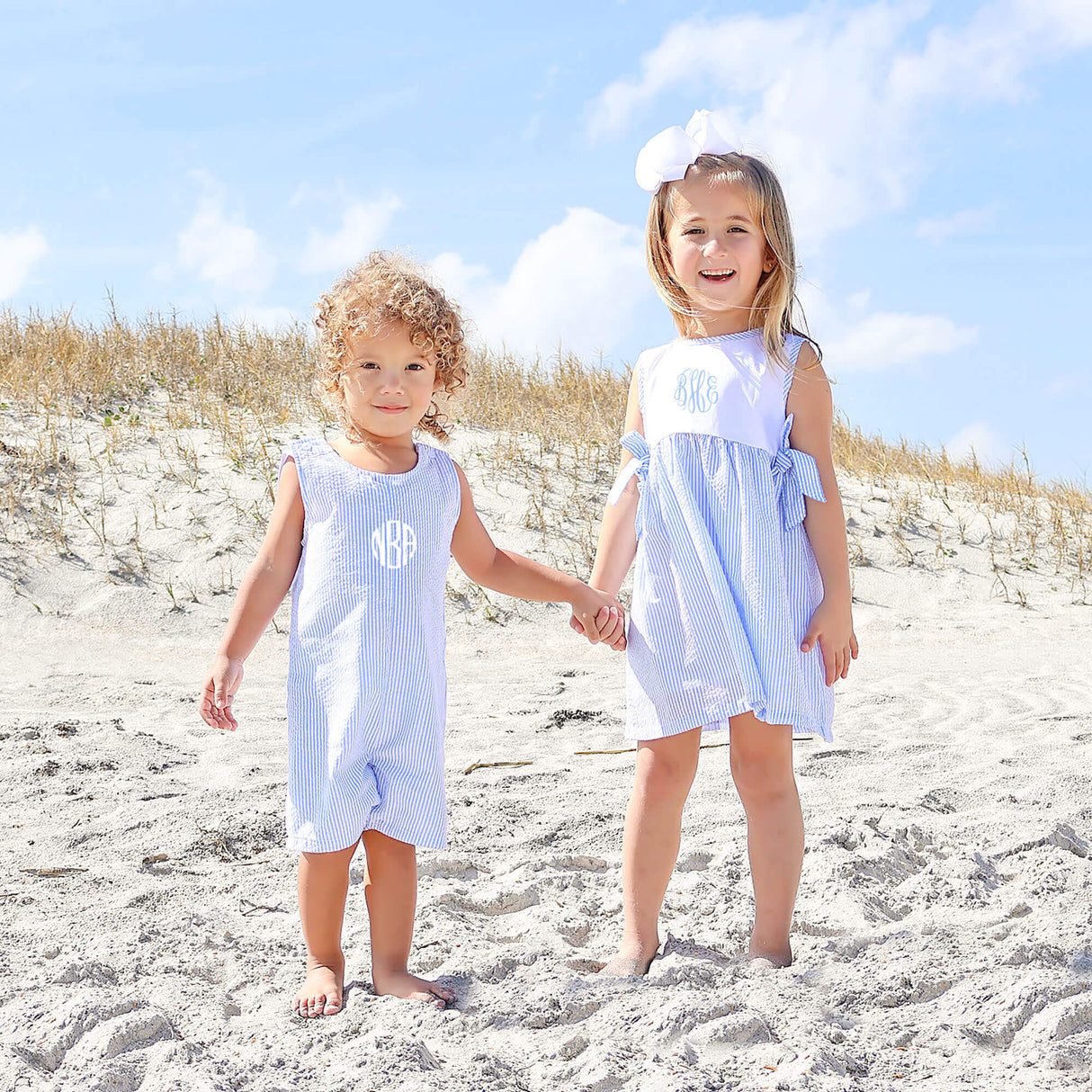 Light Blue Stripe Seersucker Side Tie Dress