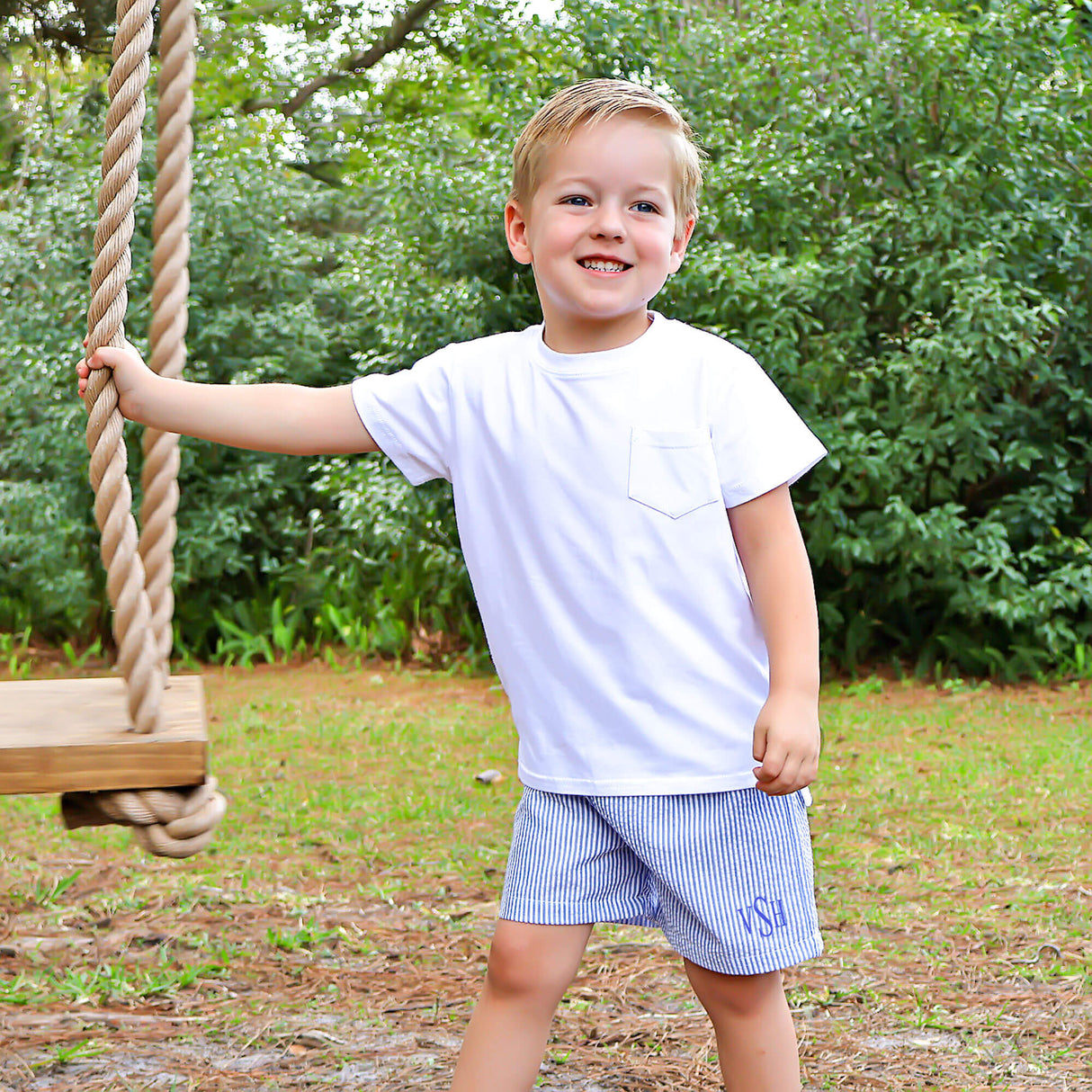 Blue Stripe Seersucker Shorts