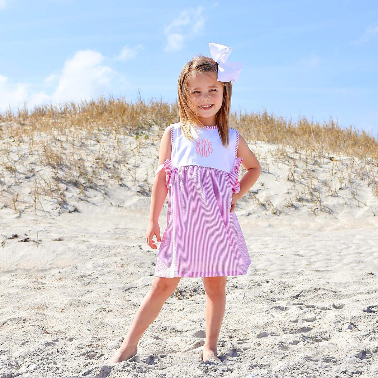 Pink Stripe Seersucker Side Tie Dress