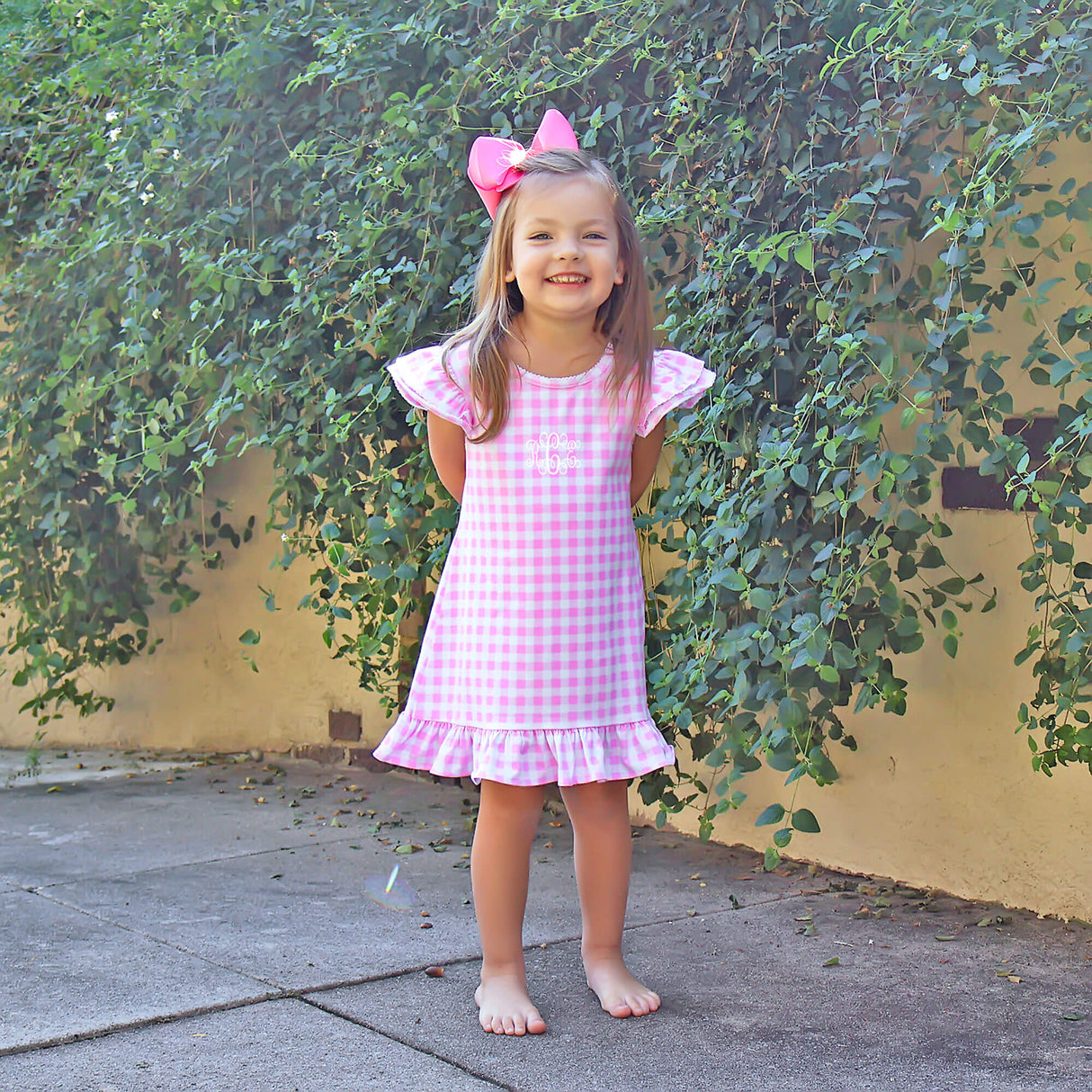 Milly Gingham Ruffle Dress Pink