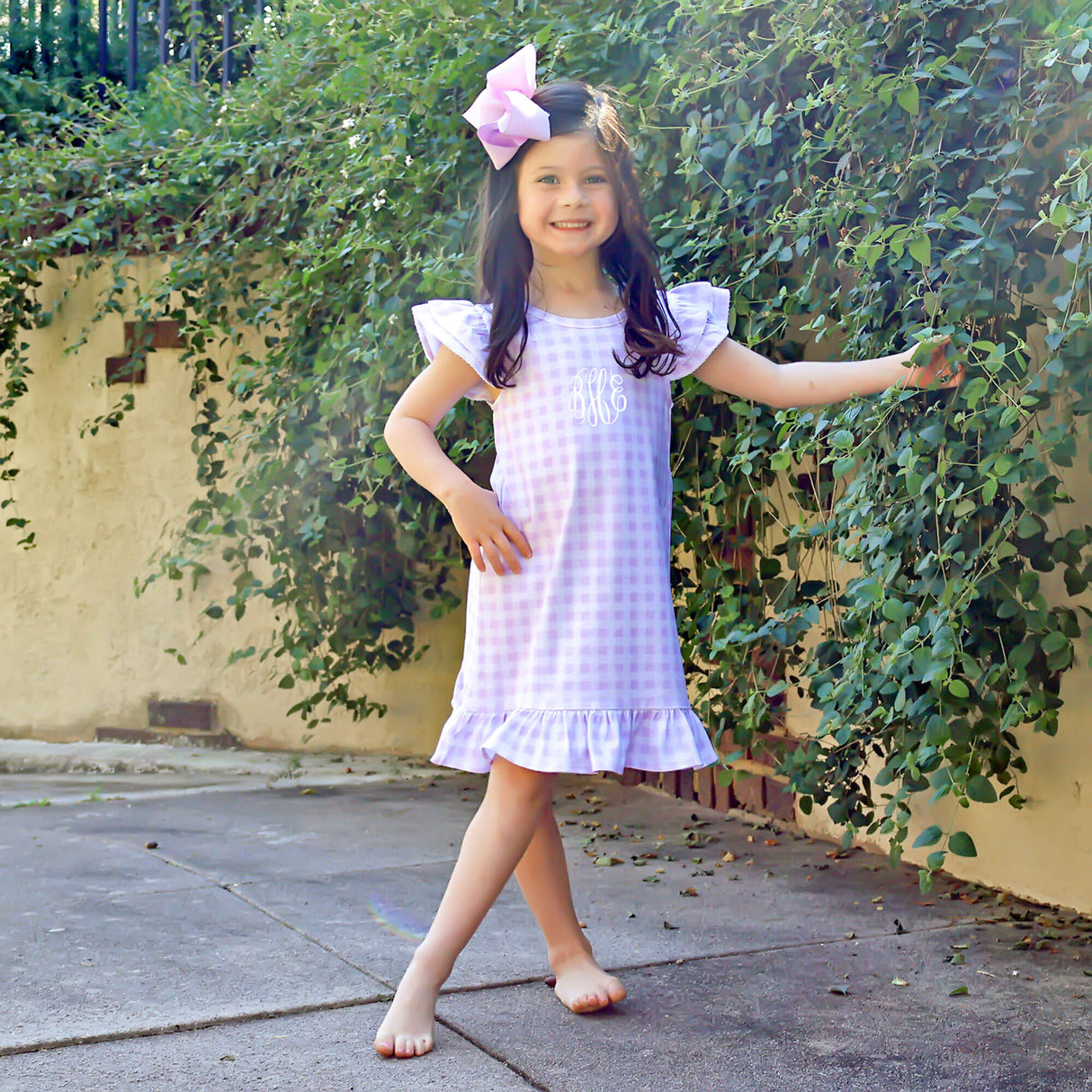 Milly Gingham Ruffle Dress Purple