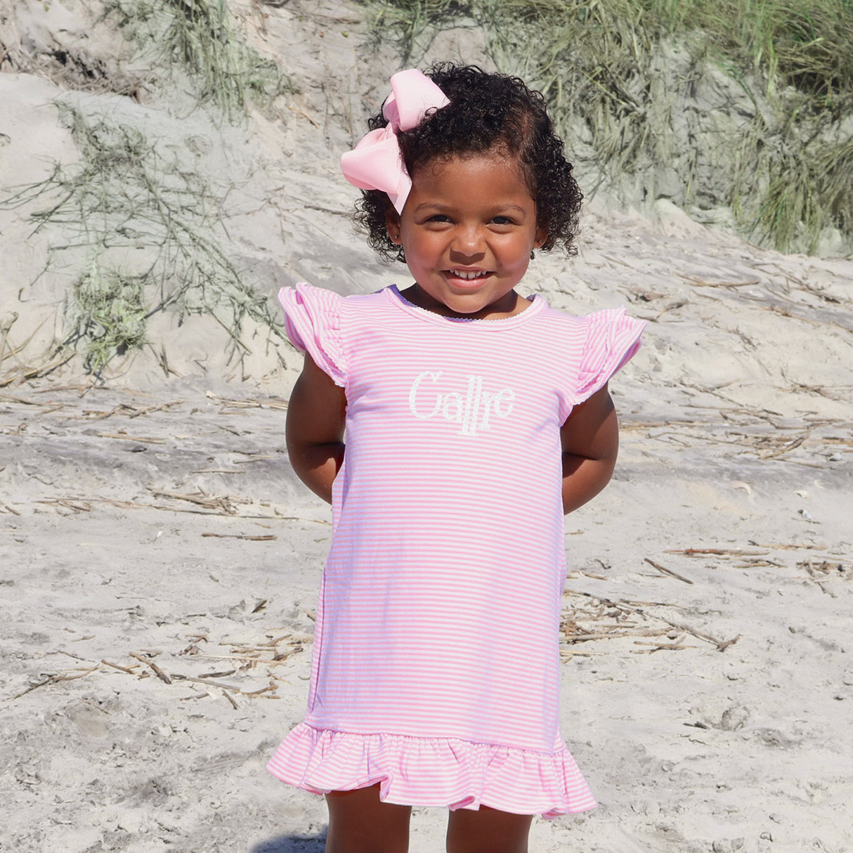 Milly Stripe Ruffle Dress Pink