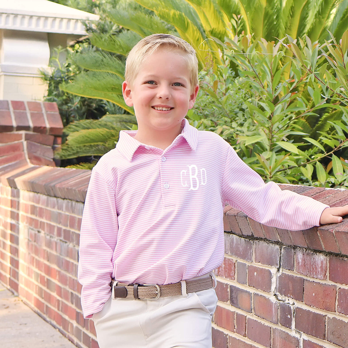 Pink Stripe Long Sleeve Polo
