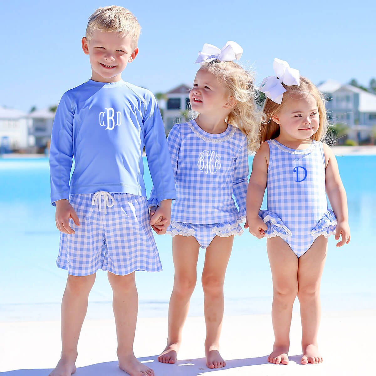 Capri Blue Rash Guard Set with Eyelet Trim