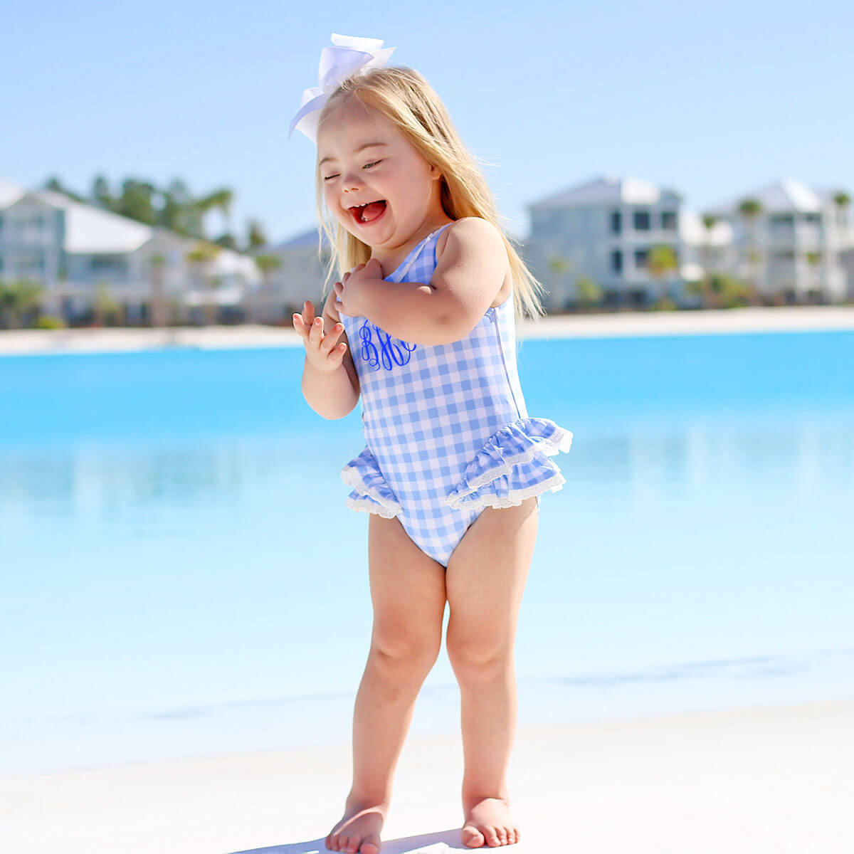 Capri Blue One Piece Swimsuit with Eyelet Trim